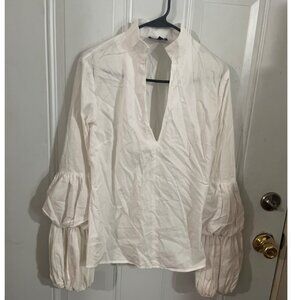 Dabney Charlton white striped long tiered sleeved top size Large